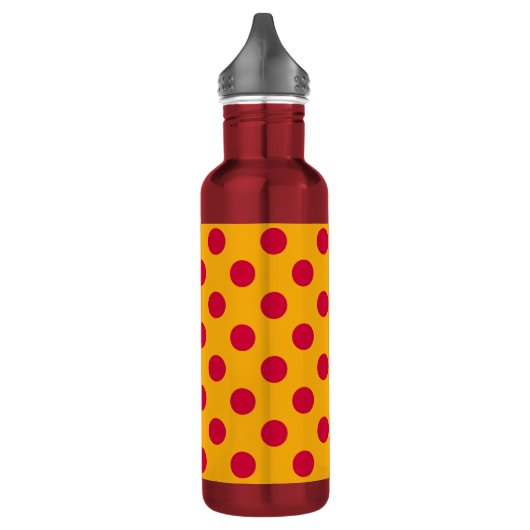 Rode polka-stippen op geel waterfles  (Links)