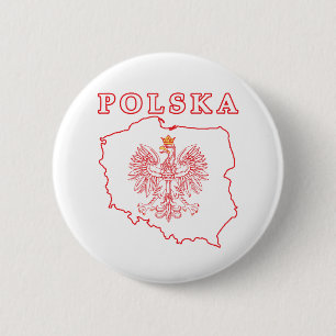 Rode Polska kaart met Eagle Ronde Button 5,7 Cm