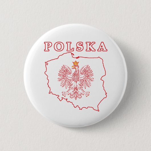 Rode Polska kaart met Eagle Ronde Button 5,7 Cm (Voorkant)