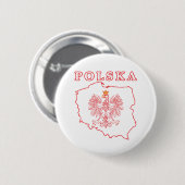 Rode Polska kaart met Eagle Ronde Button 5,7 Cm (Voorkant /achterkant)