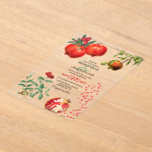 Rode Pomegranaat Botanische mediterrane bruiloft Acryl Uitnodigingen (Laagn)