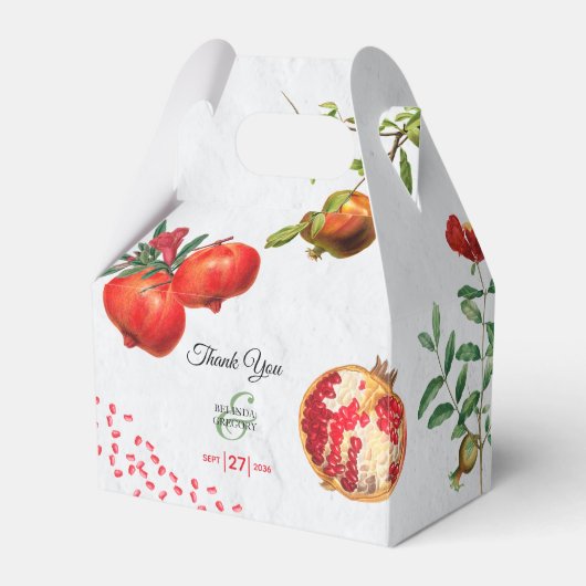 Rode Pomegranaat Botanische mediterrane bruiloft Bedankdoosjes (Voorkant Zijde)