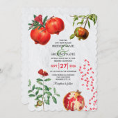 Rode Pomegranaat Botanische mediterrane bruiloft Kaart (Voorkant / Achterkant)