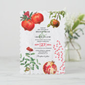 Rode Pomegranaat Botanische mediterrane bruiloft Kaart (Staand voorkant)