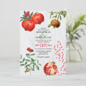 Rode Pomegranaat Botanische mediterrane bruiloft Kaart (Staand voorkant)