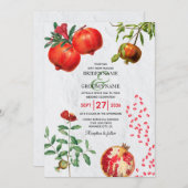 Rode Pomegranaat Botanische mediterrane bruiloft Kaart (Voorkant / Achterkant)
