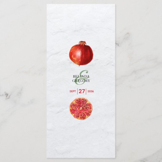Rode Pomegranaat Botanische mediterrane bruiloft Menu (Achterkant)