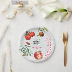 Rode Pomegranaat Botanische mediterrane bruiloft Papieren Bordje