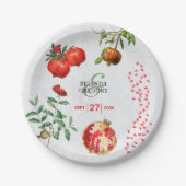 Rode Pomegranaat Botanische mediterrane bruiloft Papieren Bordje (Voorkant)
