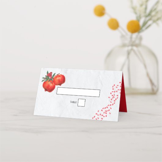 Rode Pomegranaat Botanische mediterrane bruiloft Plaatskaartje (Voorkant)