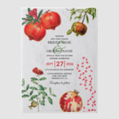 Rode Pomegranaat Botanische mediterrane bruiloft Vellum Uitnodigingen (Voorkant)