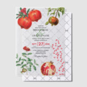 Rode Pomegranaat Botanische mediterrane bruiloft Vellum Uitnodigingen (Offset (Uitnodiging))