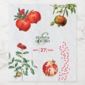 Rode Pomegranaat Botanische mediterrane bruiloft Wijn Etiket (Enkel label)