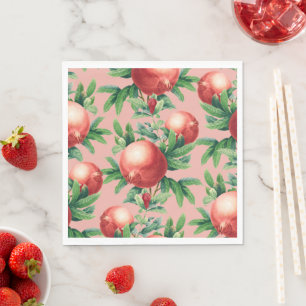 Rode Pomegranaatvruchten en groene bladeren Servet