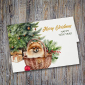 Rode Pomeranian Hond Vlechtmand Kerstkaart