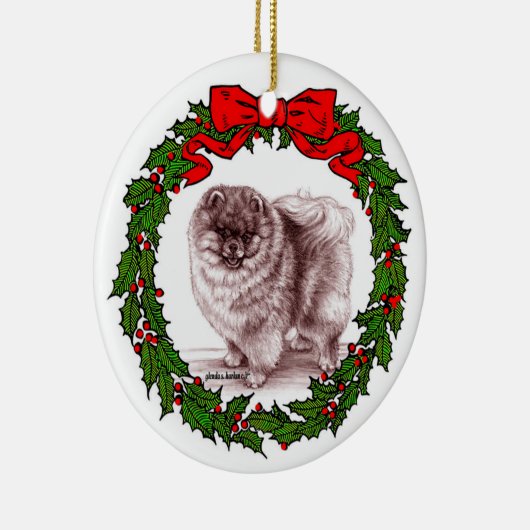 Rode Pommerse kunst door Glenda S. Harlan Keramisch Ornament (Rechts)