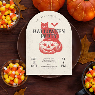  rode pompoen en kat Halloween Party Kaart