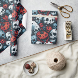Rode pompoenen en schedels Halloween Cadeaupapier