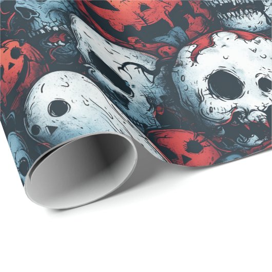 Rode pompoenen en schedels Halloween Cadeaupapier (Rol Hoek)