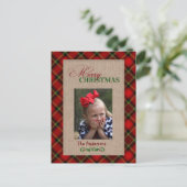 Rode ponden en Burlap-kerstfotokaart Feestdagenkaart (Staand voorkant)