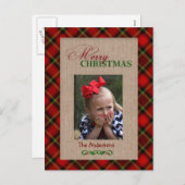 Rode ponden en Burlap-kerstfotokaart Feestdagenkaart (Voorkant / Achterkant)
