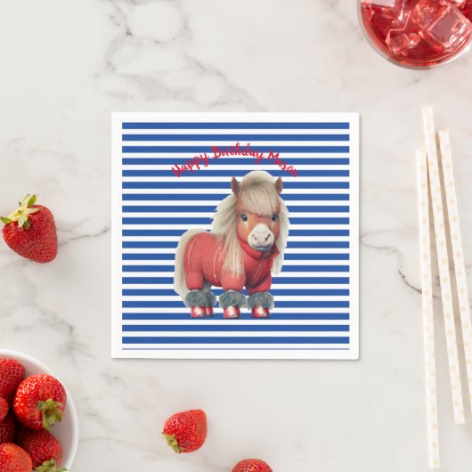 Rode Pony blauwe streep Papier Bord Servet (Insitu)