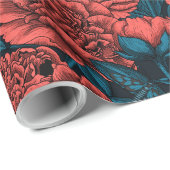 Rode pony-bloemen en -moten cadeaupapier (Rol Hoek)