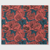 Rode pony-bloemen en -moten cadeaupapier (Vlak)