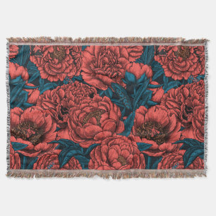 Rode pony-bloemen en -moten deken