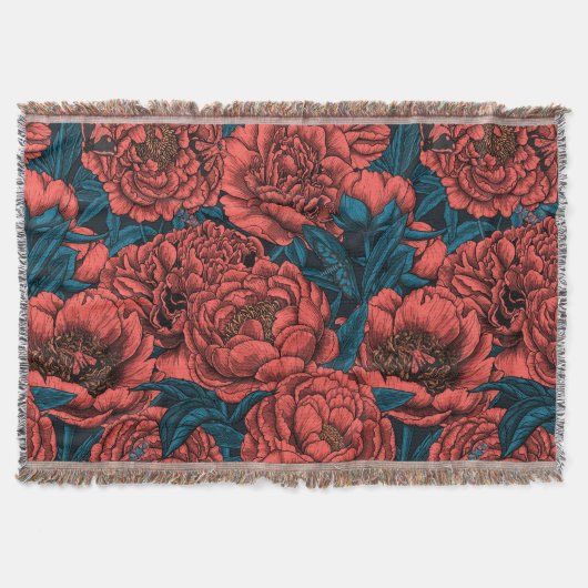 Rode pony-bloemen en -moten deken (Voorkant)