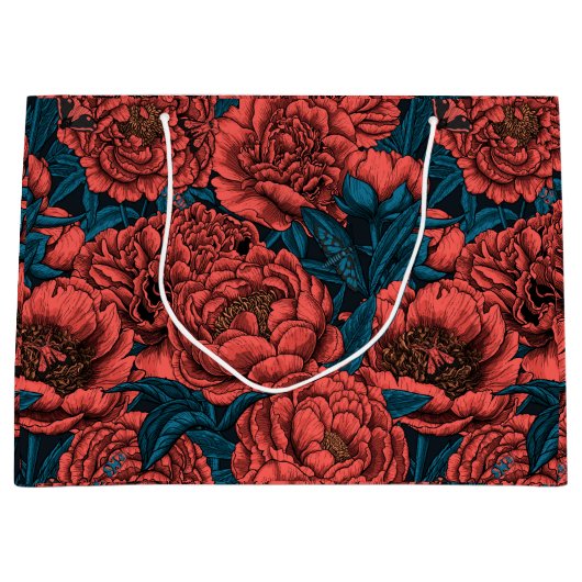 Rode pony-bloemen en -moten groot cadeauzakje (Voorkant)