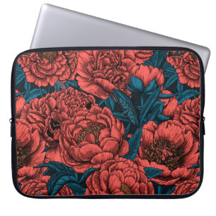 Rode pony-bloemen en -moten laptop sleeve