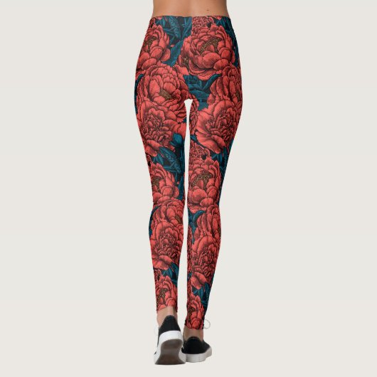 Rode pony-bloemen en -moten leggings (Achterkant)