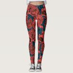 Rode pony-bloemen en -moten leggings<br><div class="desc">Met de hand getrokken pony's en moten, naadloos vectorpatroon</div>