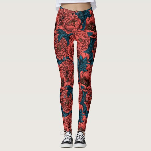 Rode pony-bloemen en -moten leggings (Voorkant)