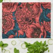 Rode pony-bloemen en -moten theedoek (Gevouwen)