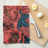 Rode pony-bloemen en -moten theedoek (Quarter Fold)