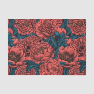 Rode pony-bloemen en -moten tissuepapier