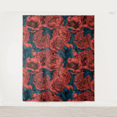 Rode pony-bloemen en -moten wandkleed (Voorkant)