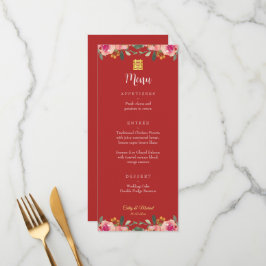 Rode pony flora Chinese bruiloft dubbel geluk Menu