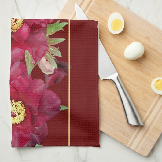 Rode pony met olie op donkere rode achtergrond theedoek (Quarter Fold)