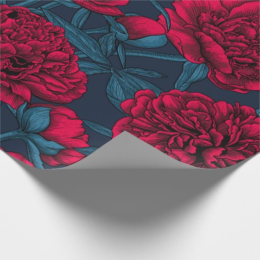 Rode pony tuin in donkerblauw cadeaupapier (Hoek)