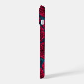 Rode pony tuin in donkerblauw iPhone 15 case (Linkerkant)