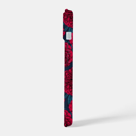 Rode pony tuin in donkerblauw iPhone 15 case (Linkerkant)