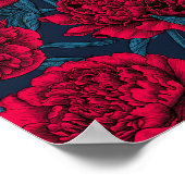 Rode pony tuin in donkerblauw poster (Hoek)