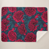 Rode pony tuin in donkerblauw sherpa deken (Voorkant (horizontaal))