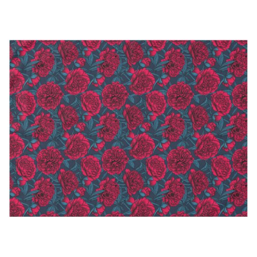 Rode pony tuin in donkerblauw tafelkleed (Voorkant (Horizontaal))