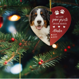 Rode poot afdrukken op onze harten huisdier foto keramisch ornament