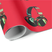 Rode Pop Art Hoofdtelefoon Kerst Wrapping Paper Cadeaupapier (Rol Hoek)