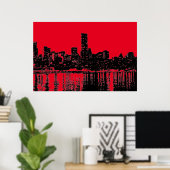Rode Pop Art New York City Manhattan Silhouette Poster (Thuiskantoor)
